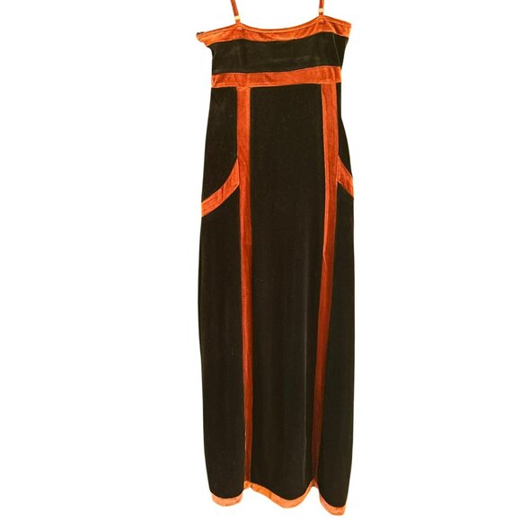 Y2K Vintage Pretty Damage Women's Brown Rust Full Length Velvet Dress Medium - Picture 4 of 7